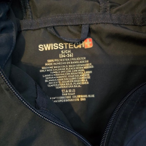 Swiss Tech Windbreaker with hood blue red front zipper pocket size Small 34-36 - Picture 4 of 5